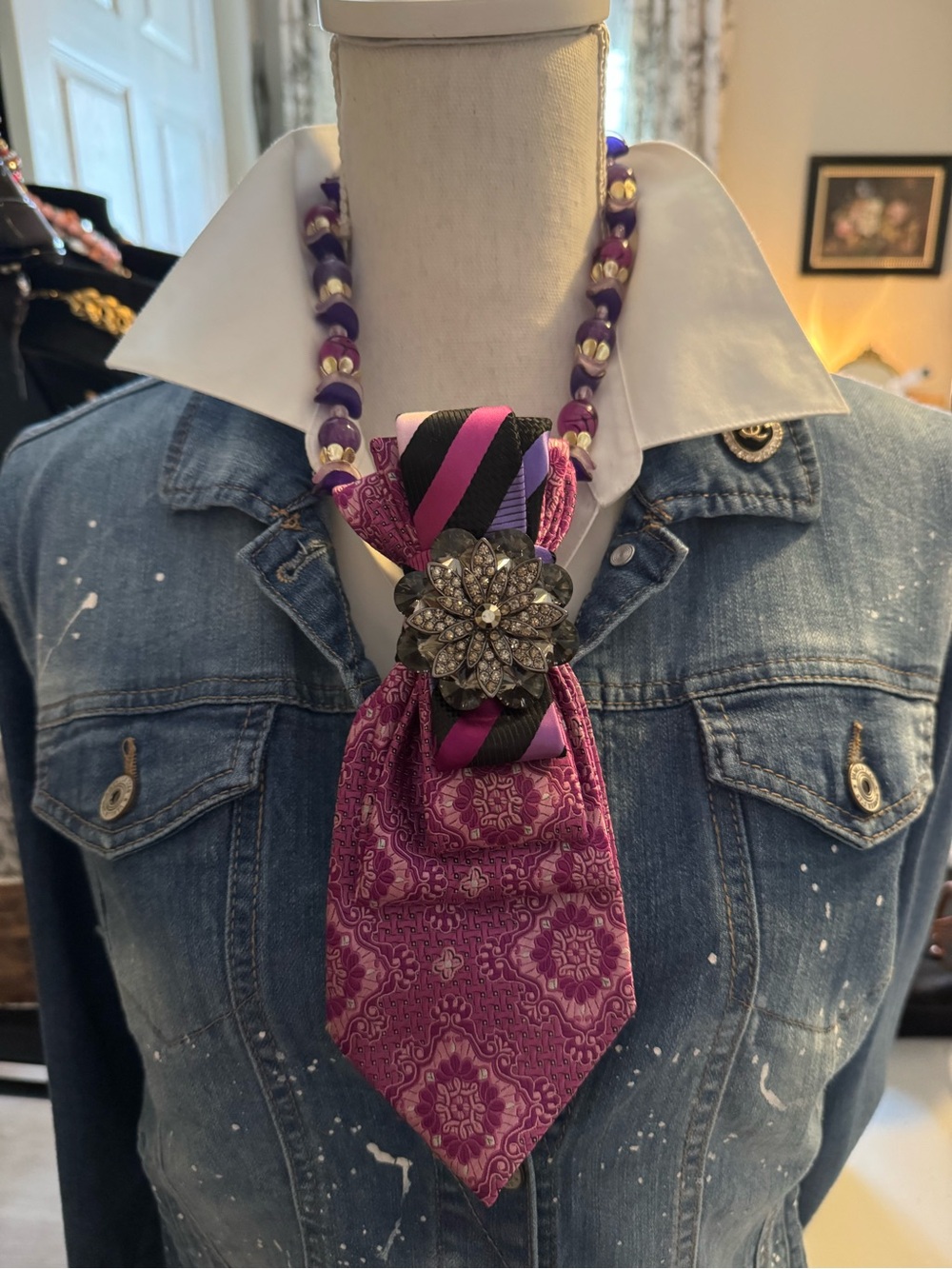 Purple Statement Tie Necklace